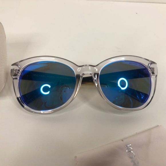 Michael Kors (MK6019) Champagne Beach Clear Frame, Blue Mirror lens Sunglasses - Picture 2 of 10